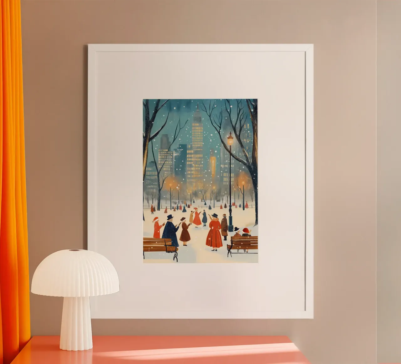 Passeggiata nel parco d'inverno - Central Park di New York in festa per la neve poster da ClubArt