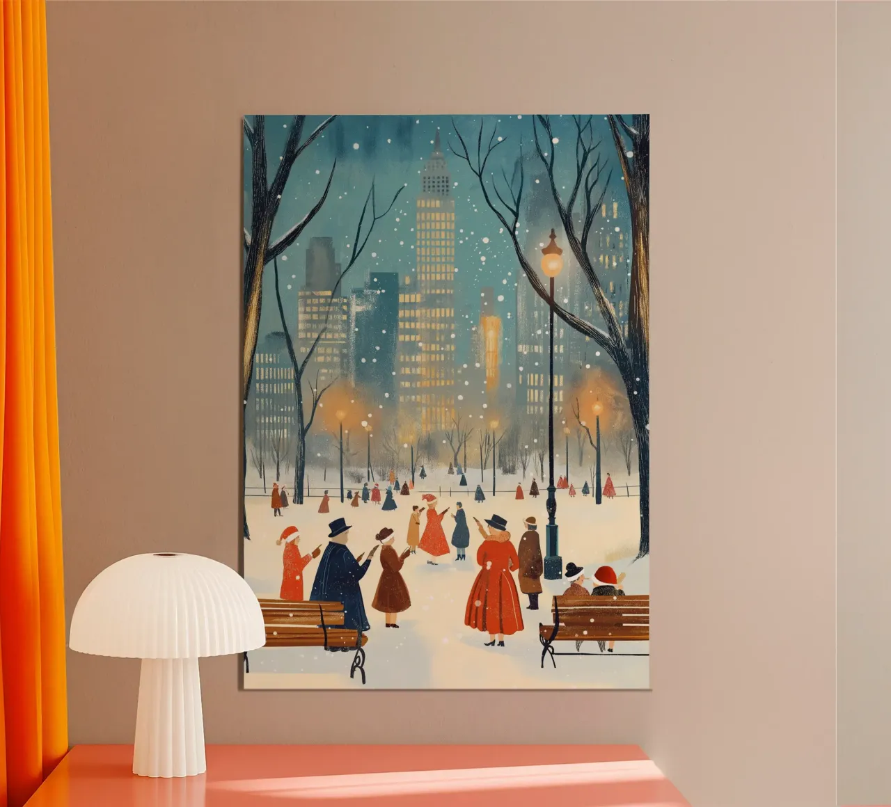 Passeggiata nel parco d'inverno - Central Park di New York in festa per la neve poster da ClubArt