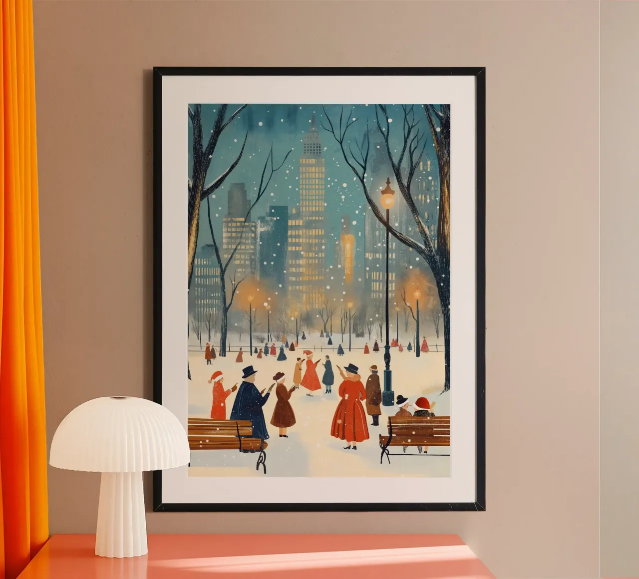 Passeggiata nel parco d'inverno - Central Park di New York in festa per la neve poster da ClubArt