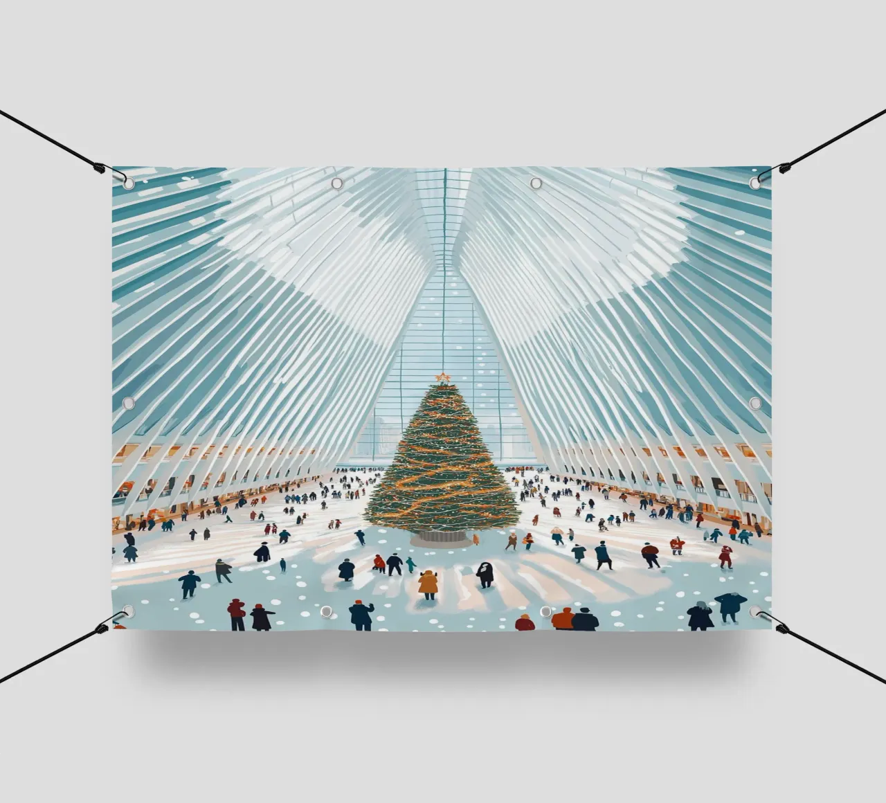 Albero di Natale di Oculus - Interni festosi di un punto di riferimento di New York telo in pvc da ClubArt