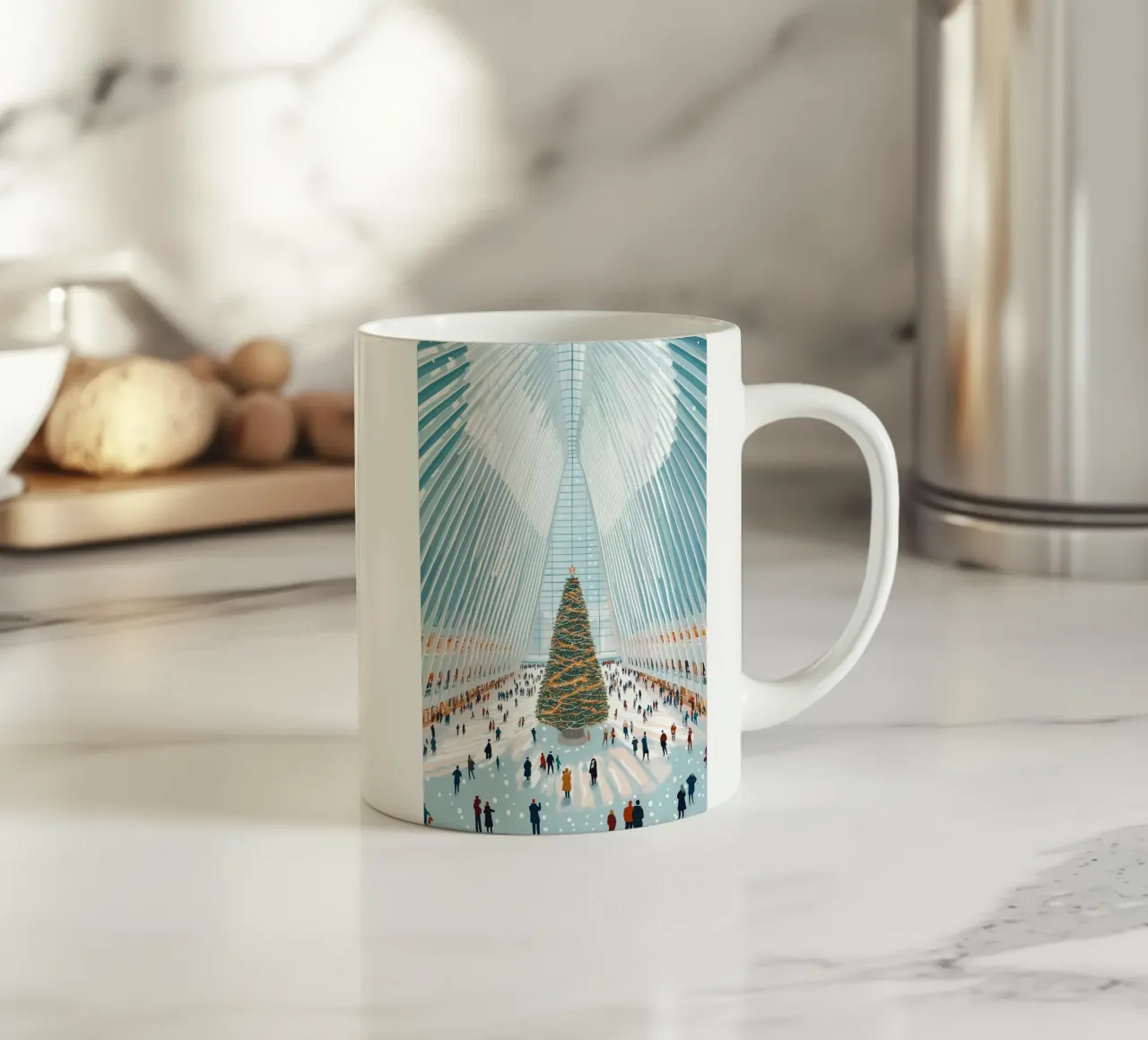 Albero di Natale di Oculus - Interni festosi di un punto di riferimento di New York tazza in ceramica da ClubArt