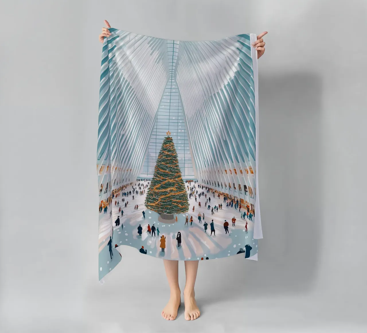 Albero di Natale di Oculus - Interni festosi di un punto di riferimento di New York telo mare da ClubArt