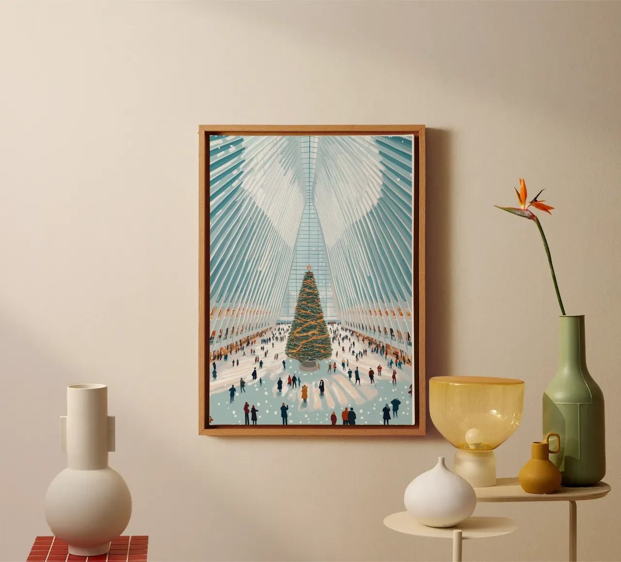 Oculus Kerstboom - Feestelijk NYC monumentaal interieur canvas met Baklijst van ClubArt