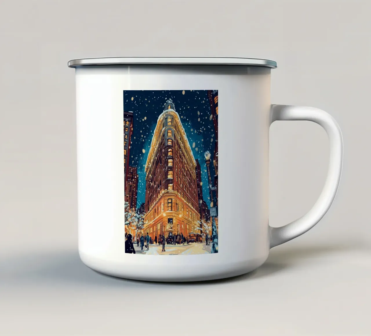 Flatiron Building innevato - Bagliore invernale del monumento di New York tazza in smalto da ClubArt