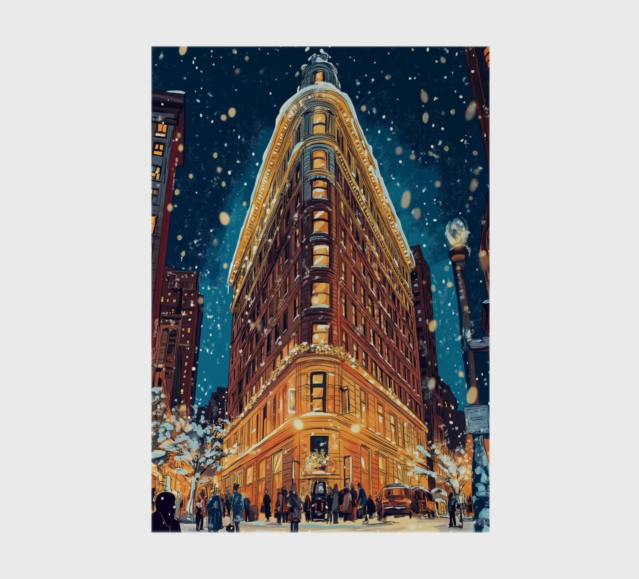 Snowy Flatiron Building - NYC Winter Landmark Glow notebook by ClubArt