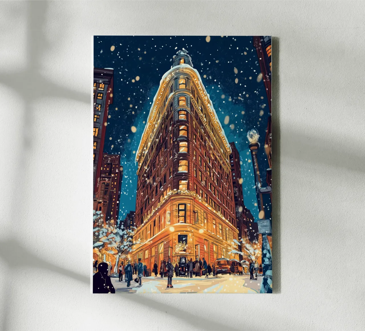 Flatiron Building innevato - Bagliore invernale del monumento di New York tela con Cornice a cassetta da ClubArt
