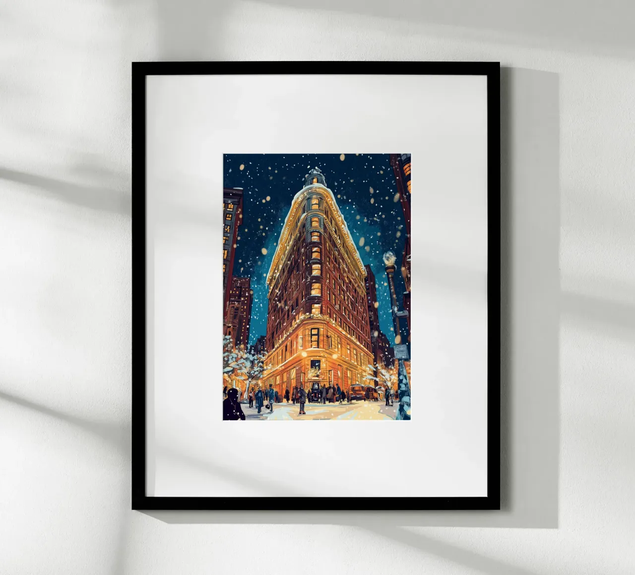Flatiron Building innevato - Bagliore invernale del monumento di New York poster con telaio in plastica da ClubArt