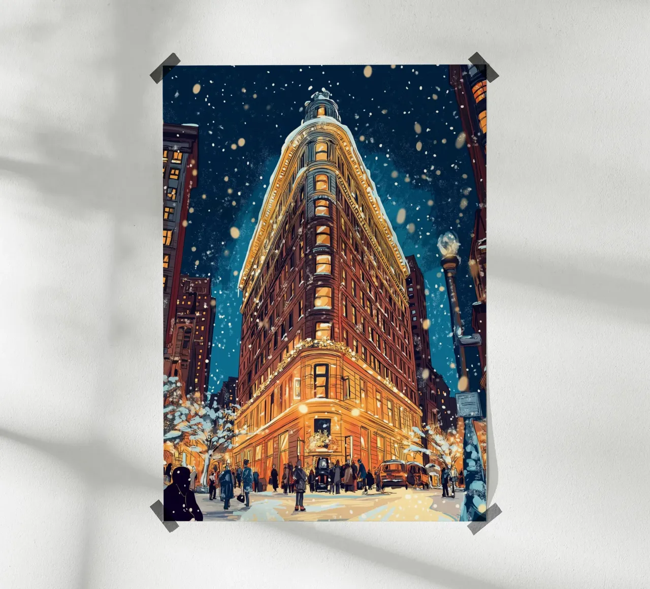 Flatiron Building innevato - Bagliore invernale del monumento di New York poster con telaio in plastica da ClubArt