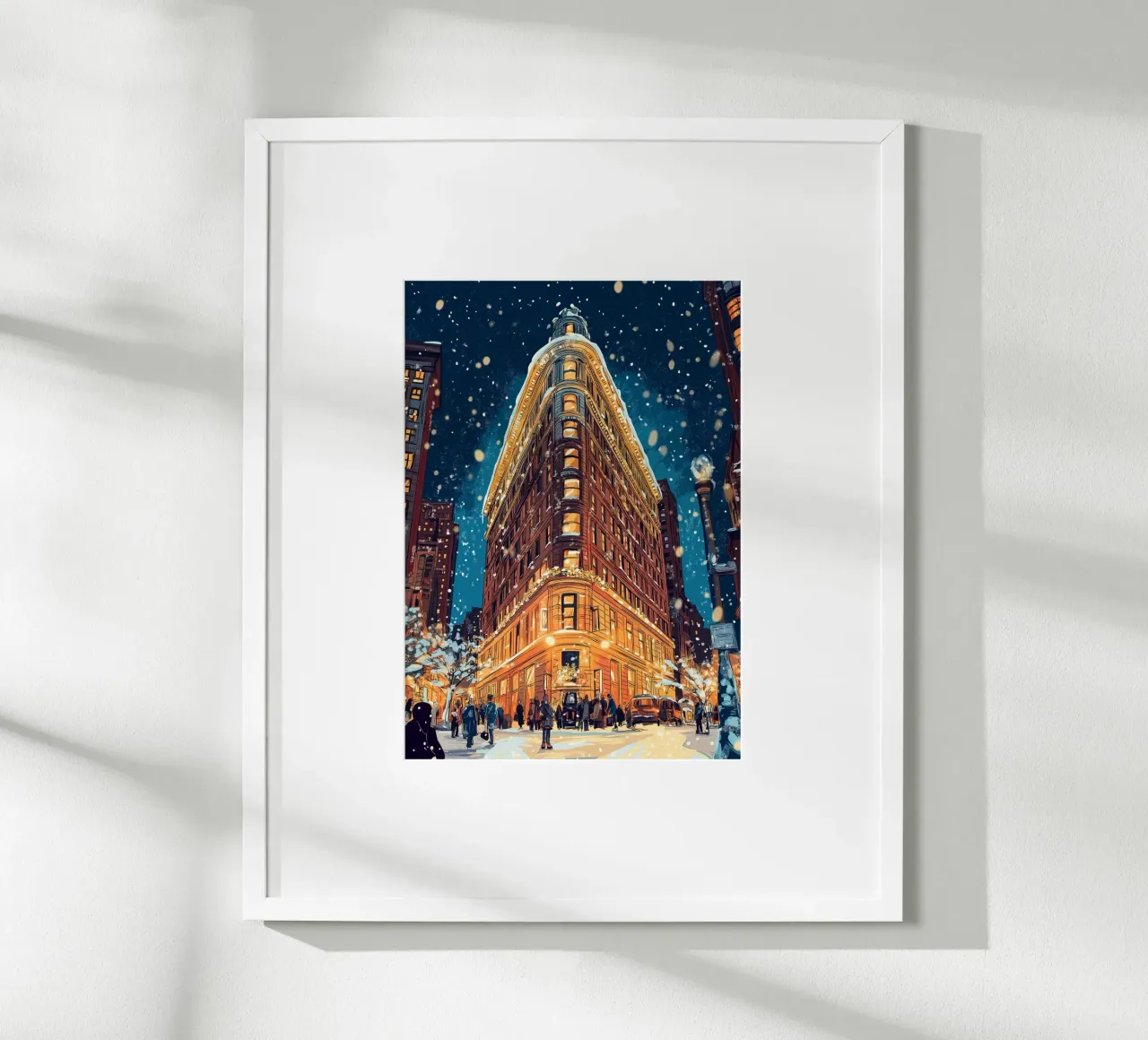 Flatiron Building innevato - Bagliore invernale del monumento di New York poster con telaio in plastica da ClubArt
