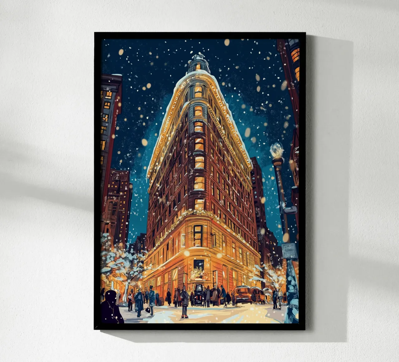Flatiron Building innevato - Bagliore invernale del monumento di New York poster con telaio in plastica da ClubArt