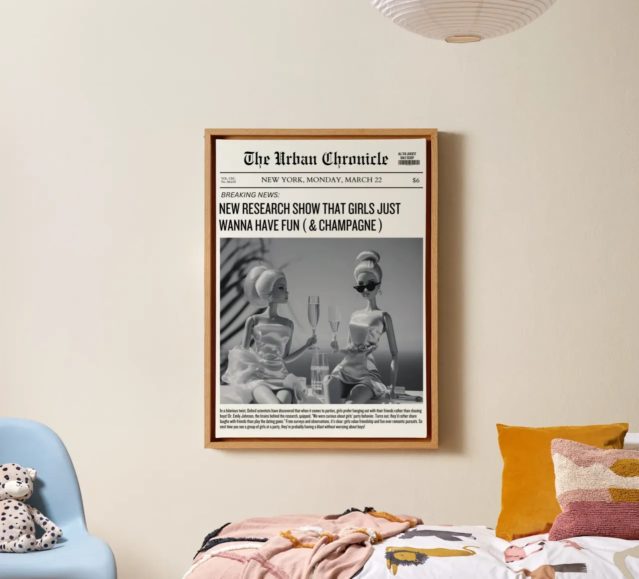 Barbie Fun & Champagne: Urban Chronicle Kunstdruk canvas met Baklijst van homdeco