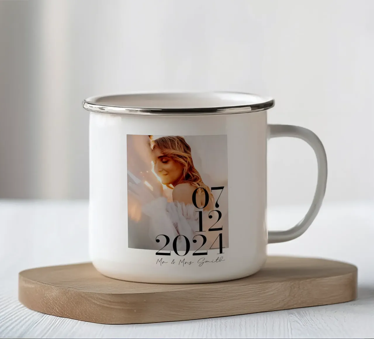 Personalised Wedding Date Memory Print enamel mug by Prints By Ayleen