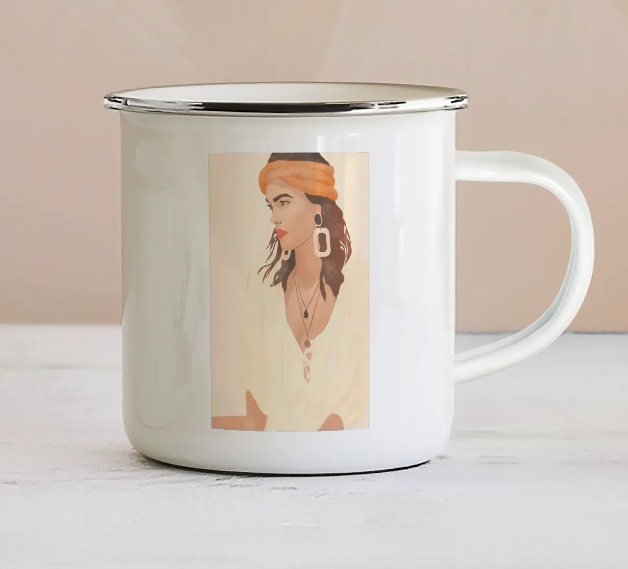 Zijprofiel emaille mok van LeaDArt