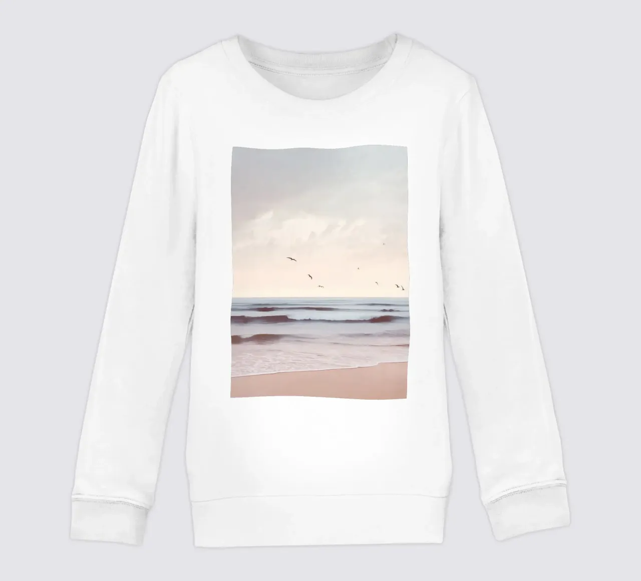 Seabirds at Dusk – Pastel Coastal Photography Print felpa bambino da Vela Luna