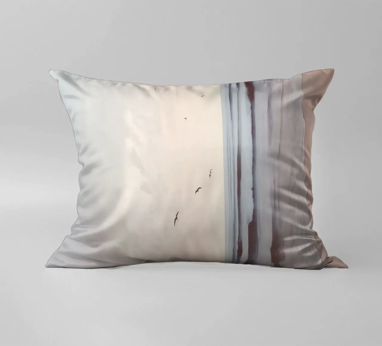Seabirds at Dusk – Pastel Coastal Photography Print cuscino da Vela Luna