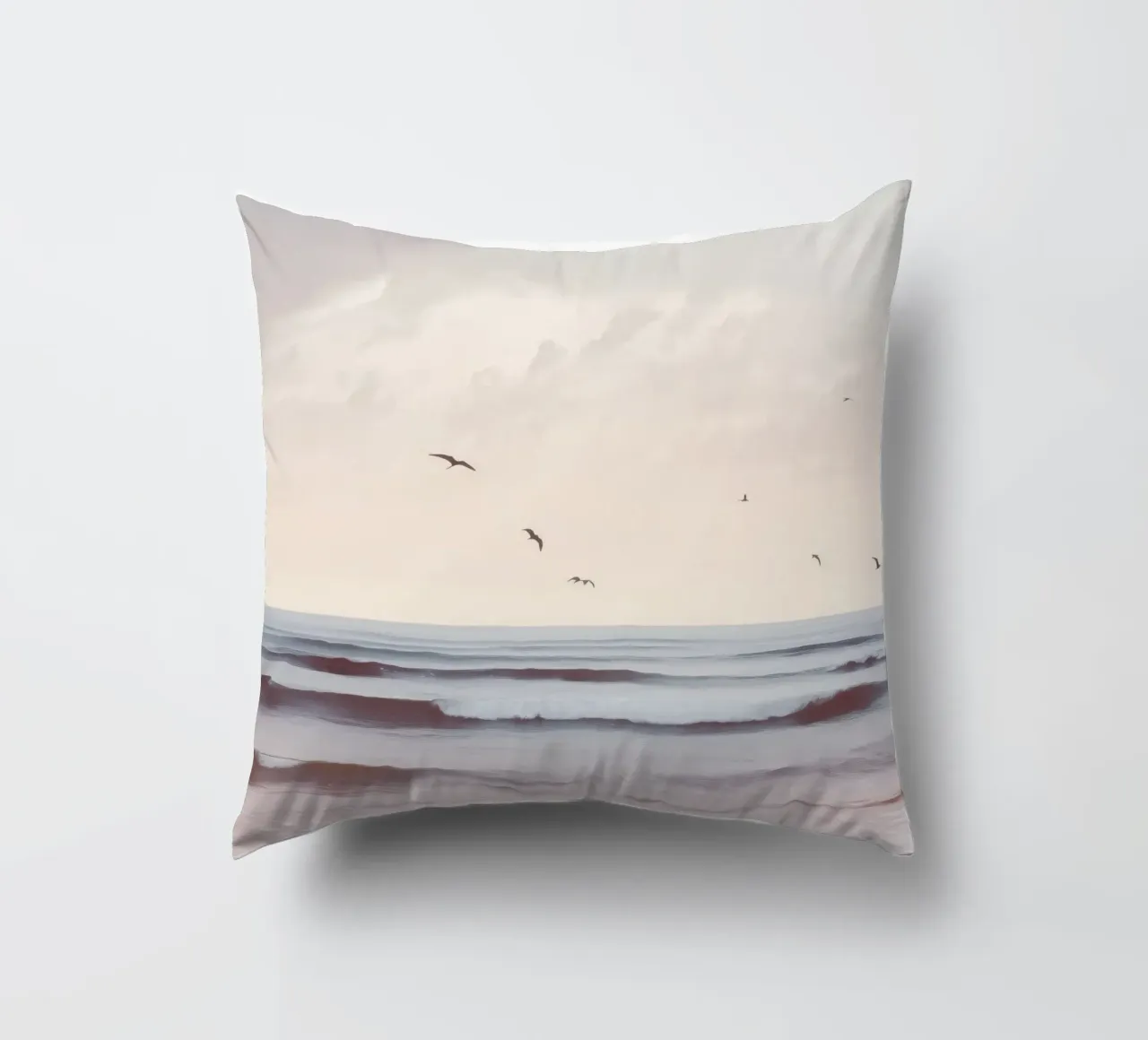 Seabirds at Dusk – Pastel Coastal Photography Print cuscino da Vela Luna