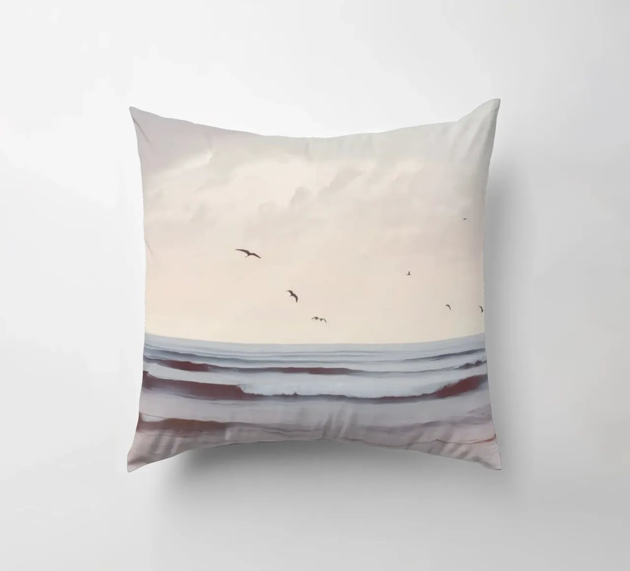 Seabirds at Dusk – Pastel Coastal Photography Print cuscino da Vela Luna