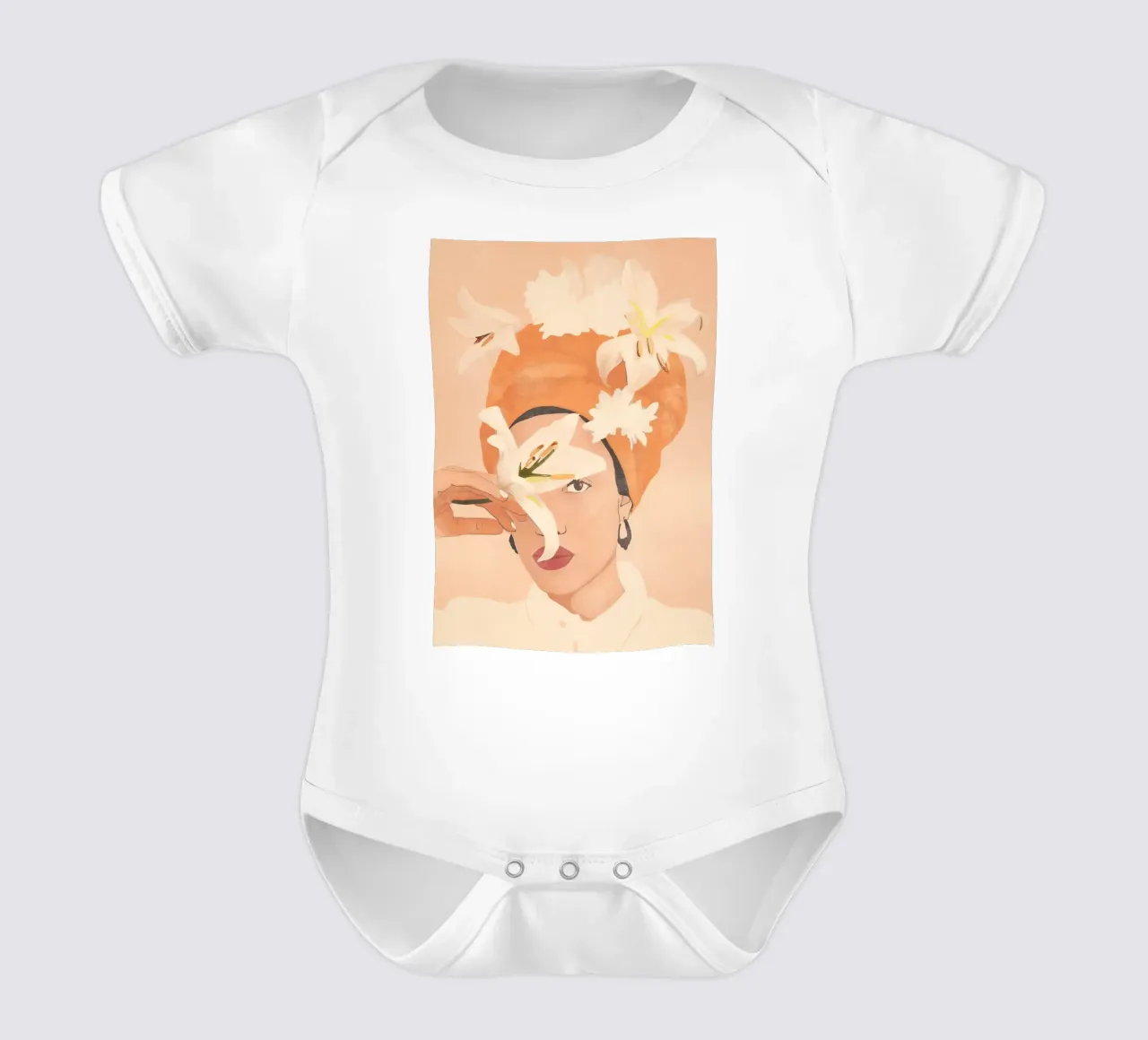 White Lily short-sleeve baby romper by LeaDArt
