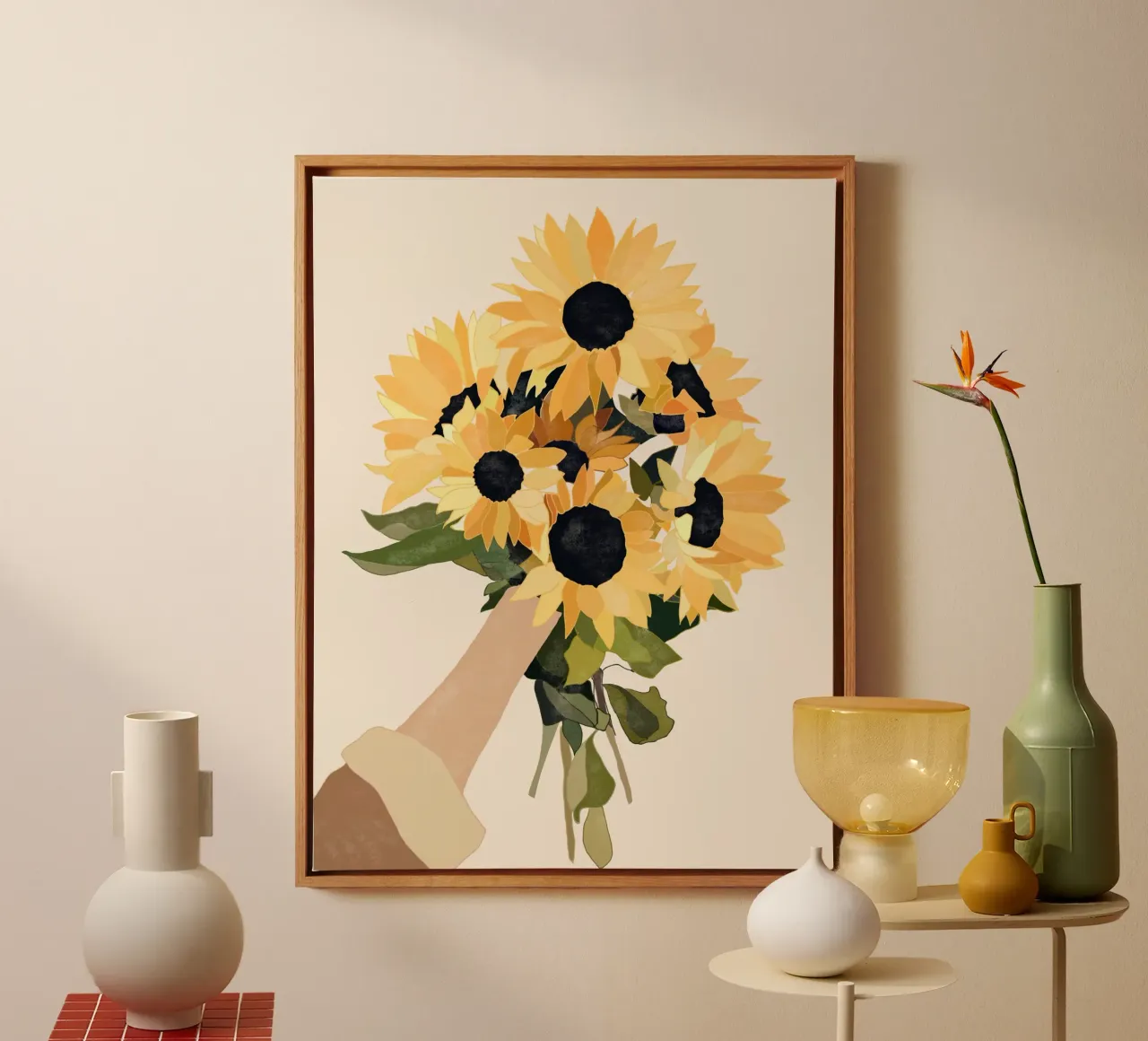 Sole in mano 2 tela con Cornice a cassetta da LeaDArt