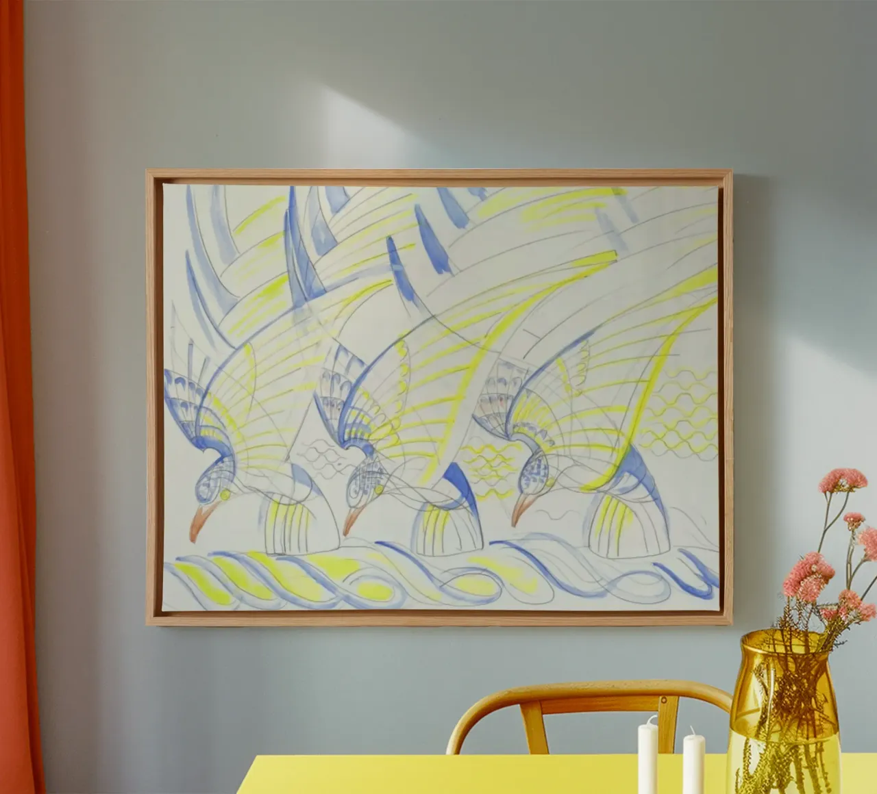 Vogels in de lucht canvas met Baklijst van Damian Jackson