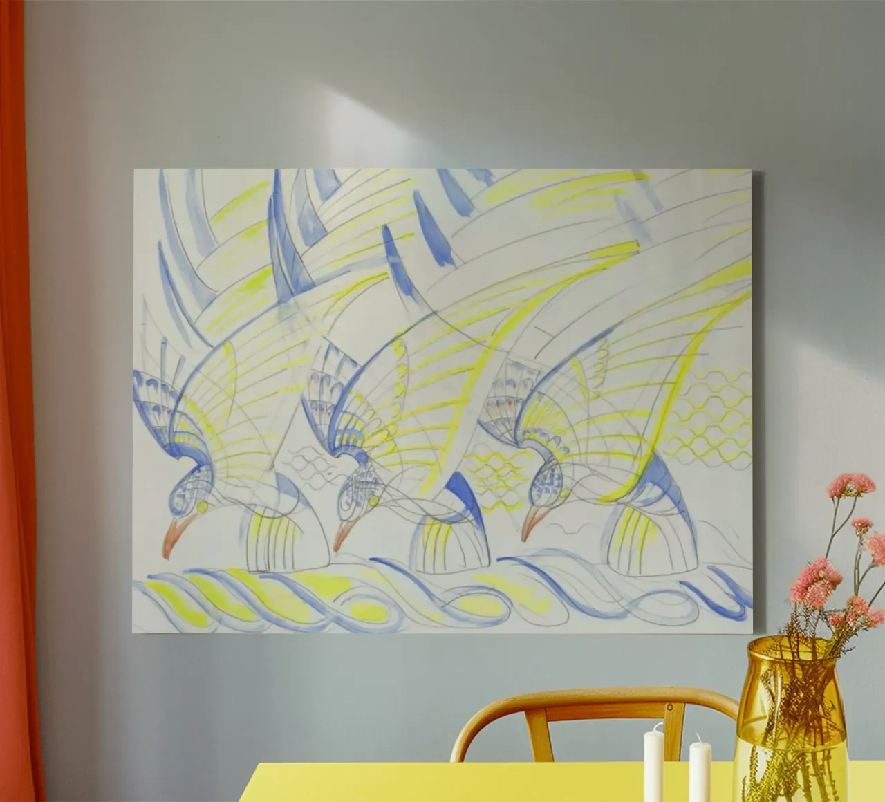 Vogels in de lucht canvas met Baklijst van Damian Jackson