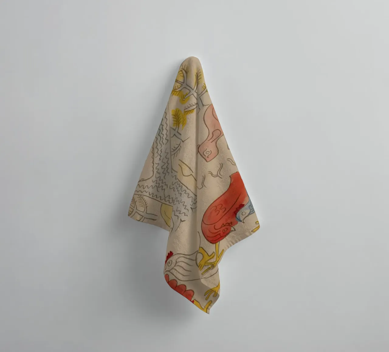 Cows and Roosters Under Trees towel by Damian Jackson
