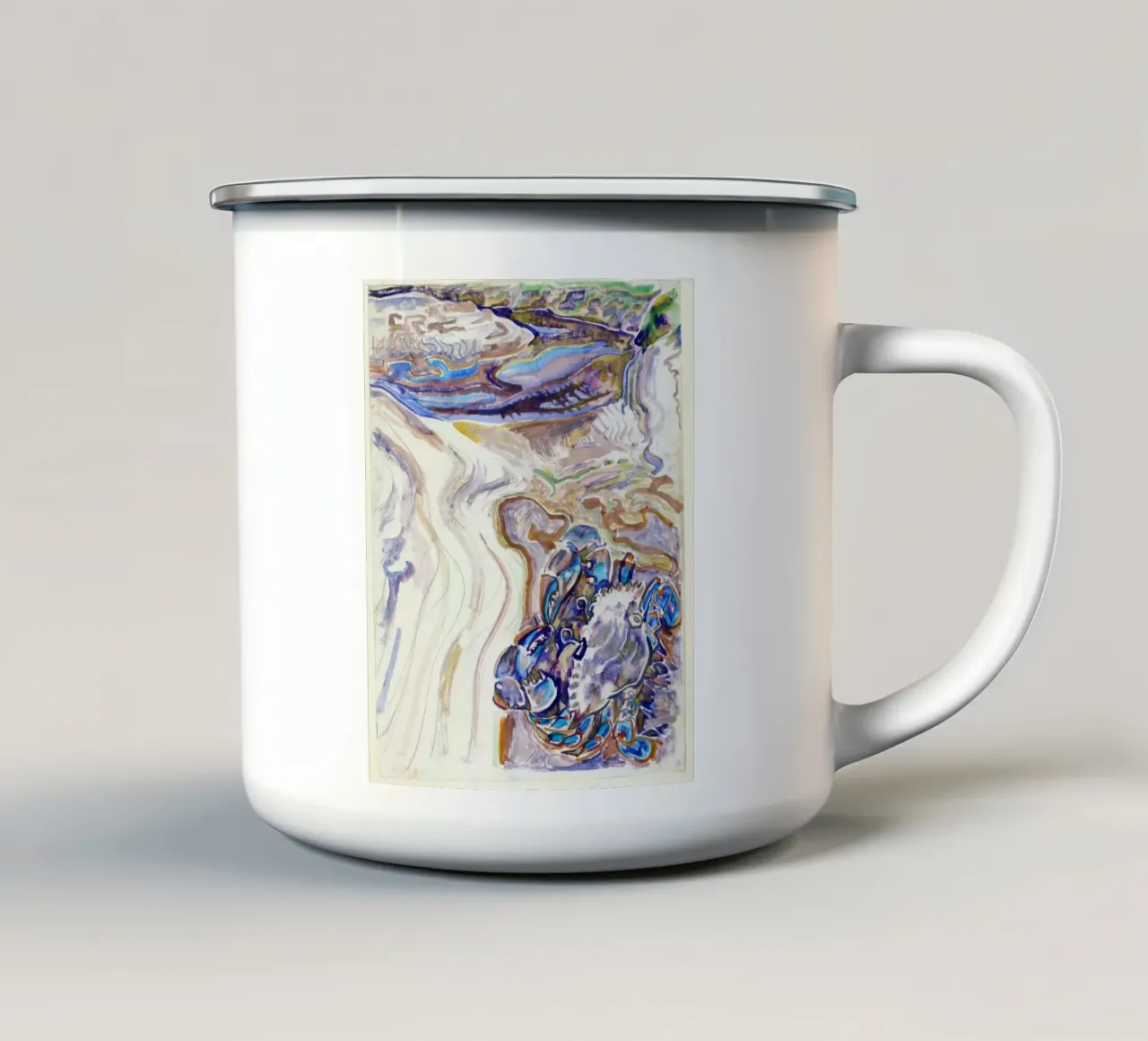 Granchio sulla spiaggia, 1950 tazza in smalto da Damian Jackson