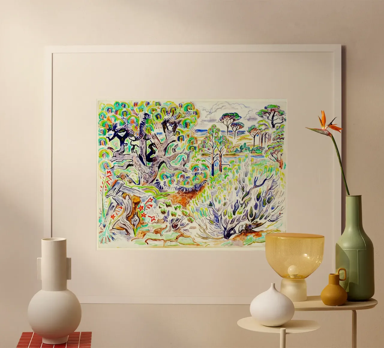 Paesaggio dell'isola di Horn, 1960 poster con telaio in legno da Damian Jackson