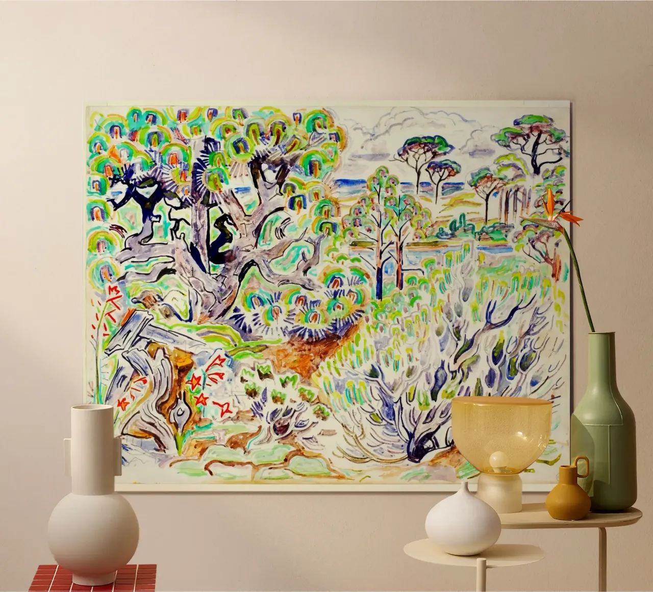 Paesaggio dell'isola di Horn, 1960 poster con telaio in legno da Damian Jackson