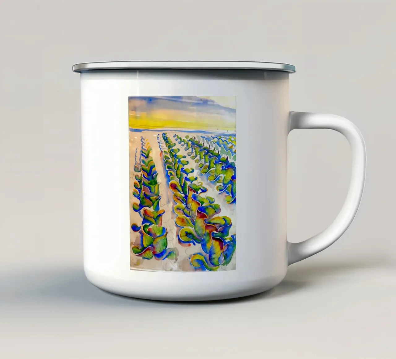 File di cavoli tazza in smalto da Damian Jackson