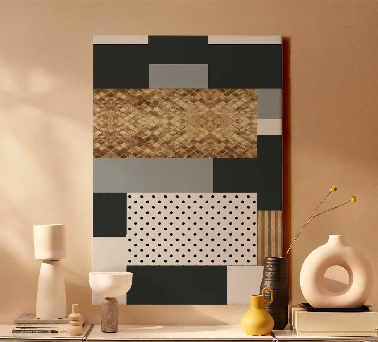 gray abstract tela con Cornice a cassetta da vintageshop