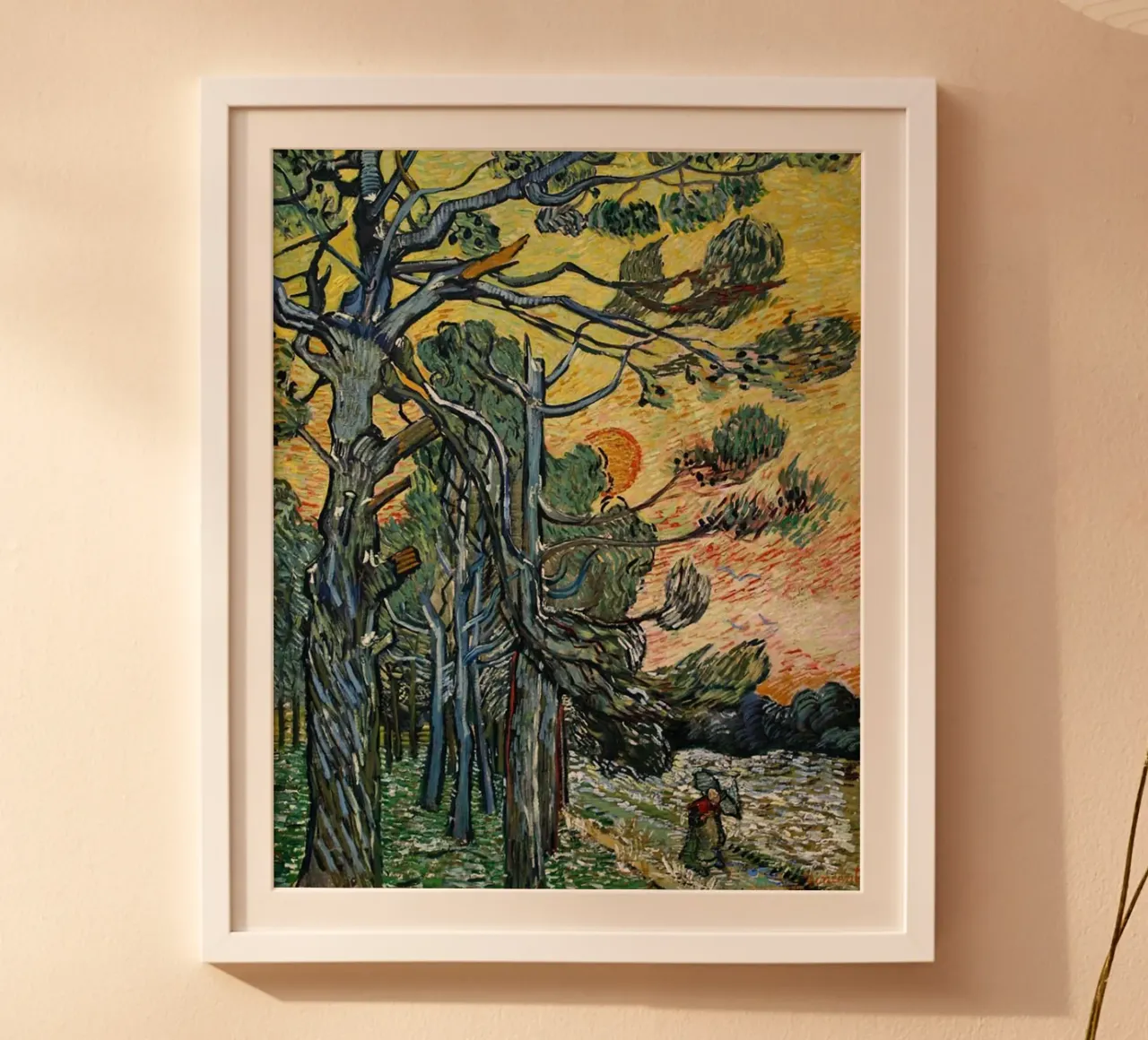 figura che cammina al tramonto poster con telaio in legno da cloud shop