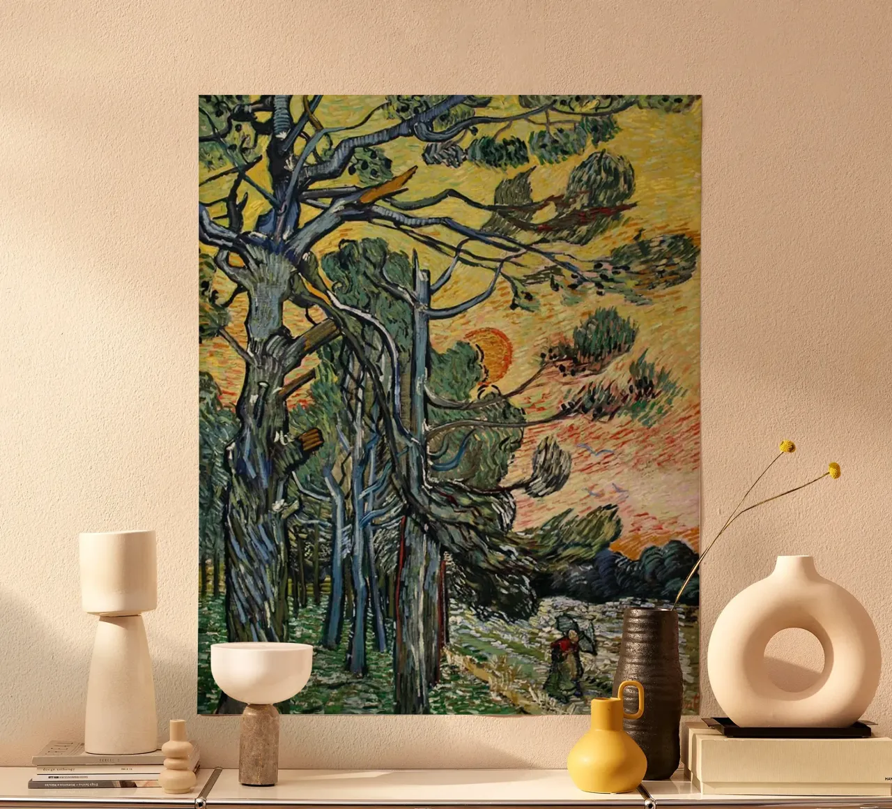 figura che cammina al tramonto poster con telaio in legno da cloud shop
