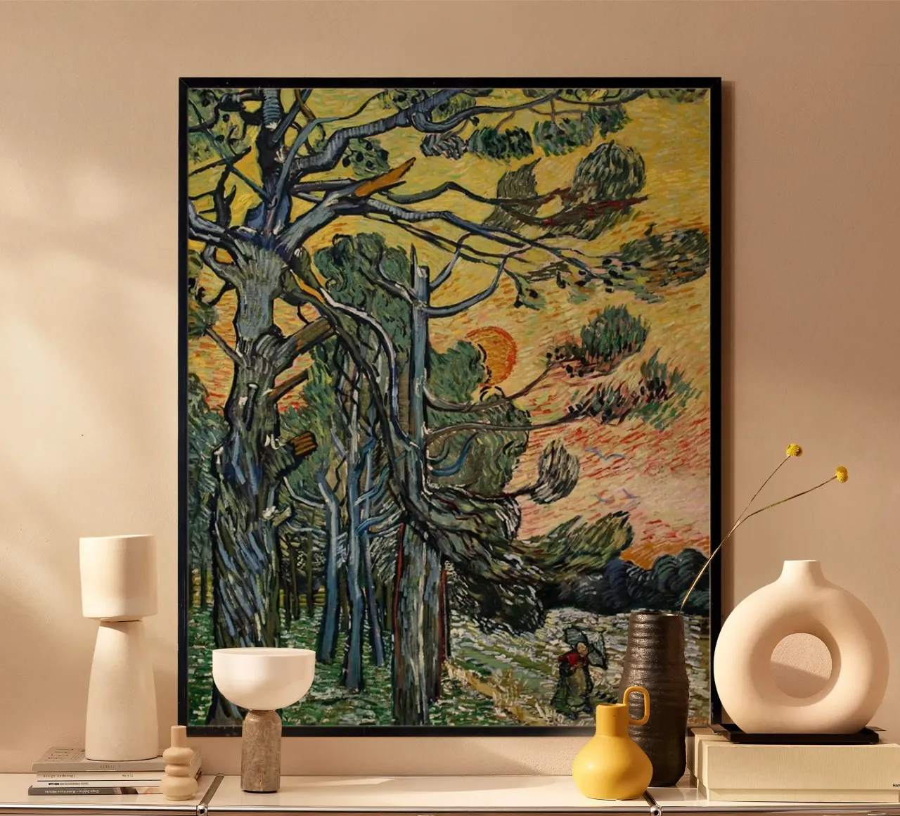 figura che cammina al tramonto poster con telaio in legno da cloud shop