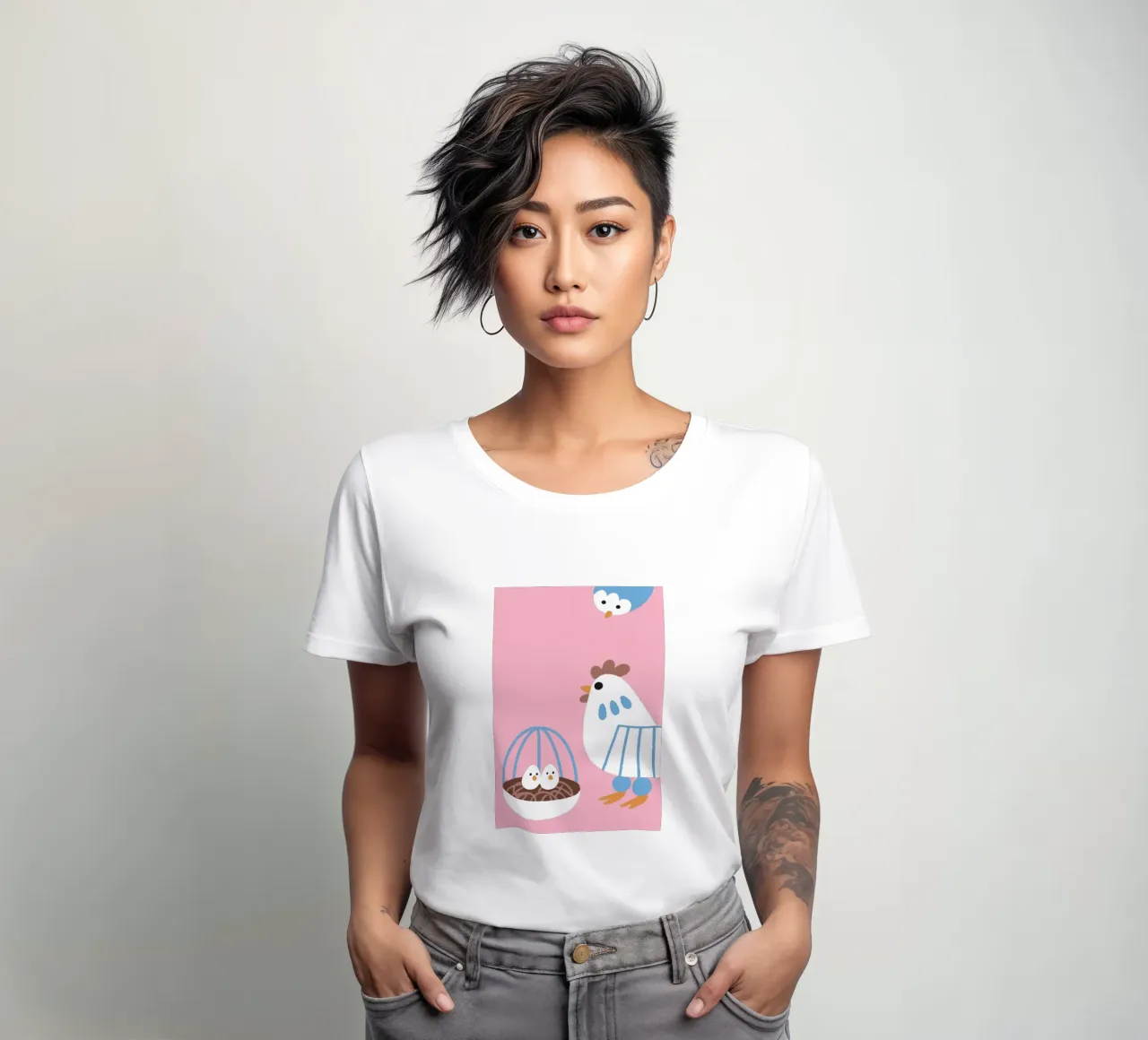 Chicken Laying Eggs women's fitted t-shirt by TRENDY POSTER SHOP