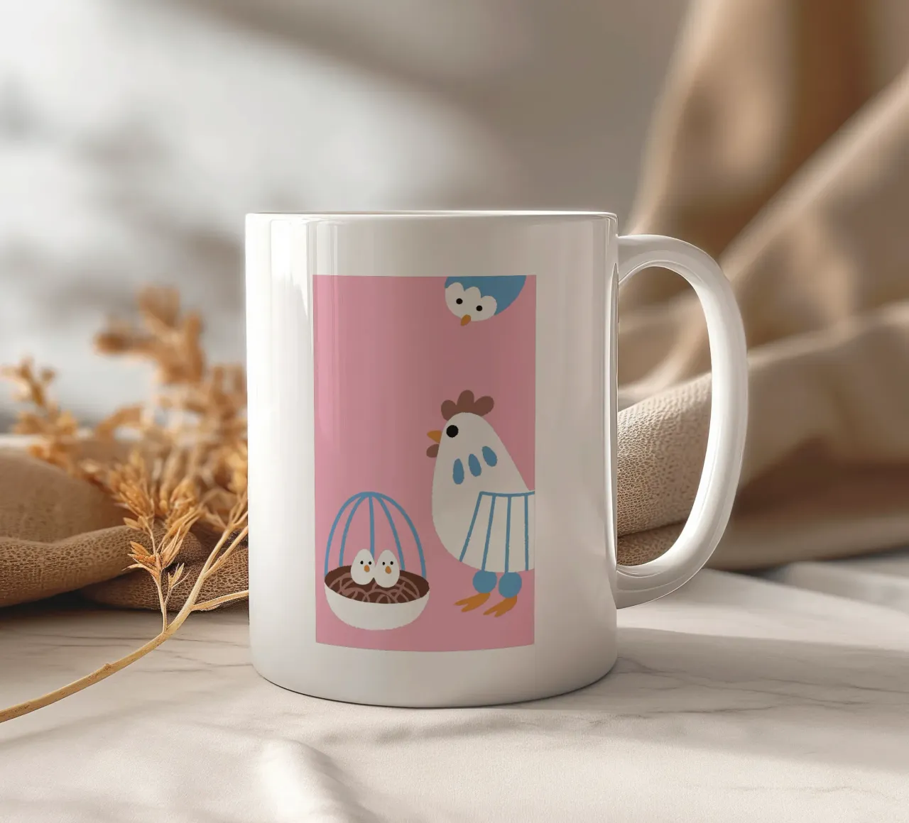 Chicken Laying Eggs ceramic mug by TRENDY POSTER SHOP