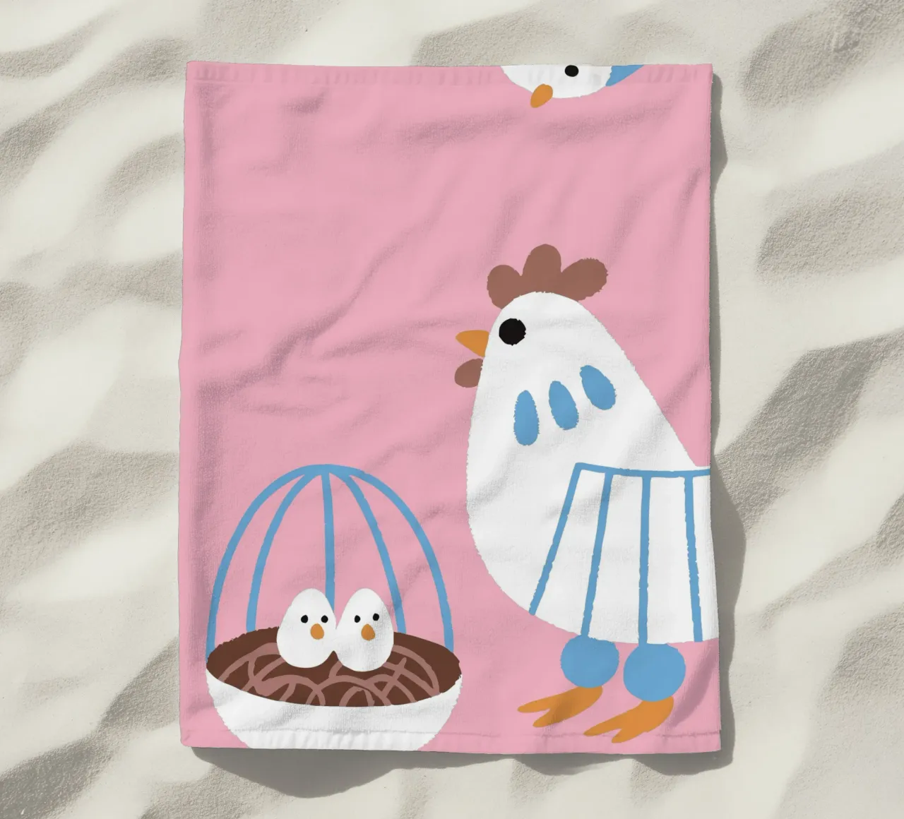 Chicken Laying Eggs beach towel by TRENDY POSTER SHOP