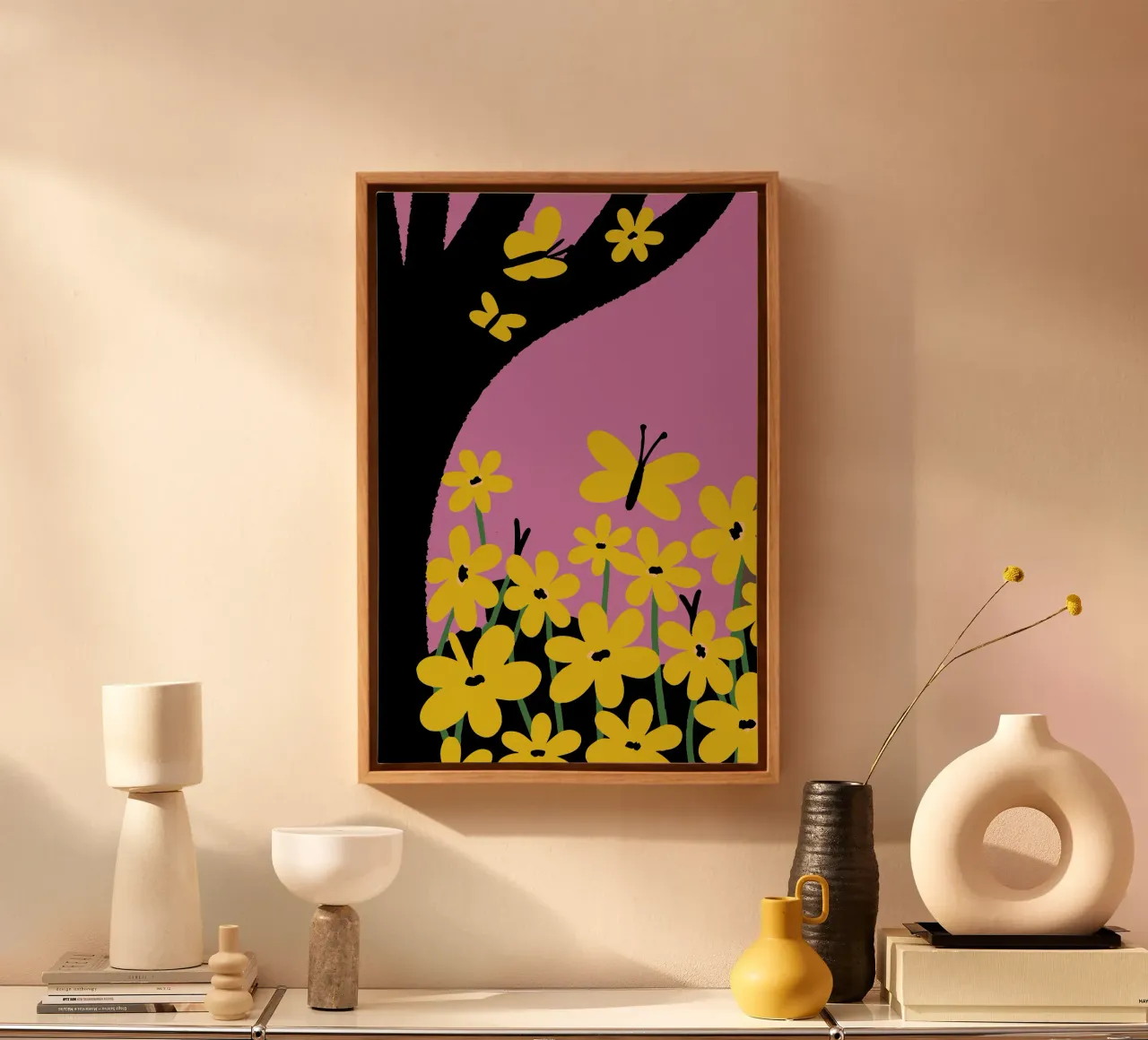 Farfalla e fiore tela con Cornice a cassetta da TRENDY POSTER SHOP