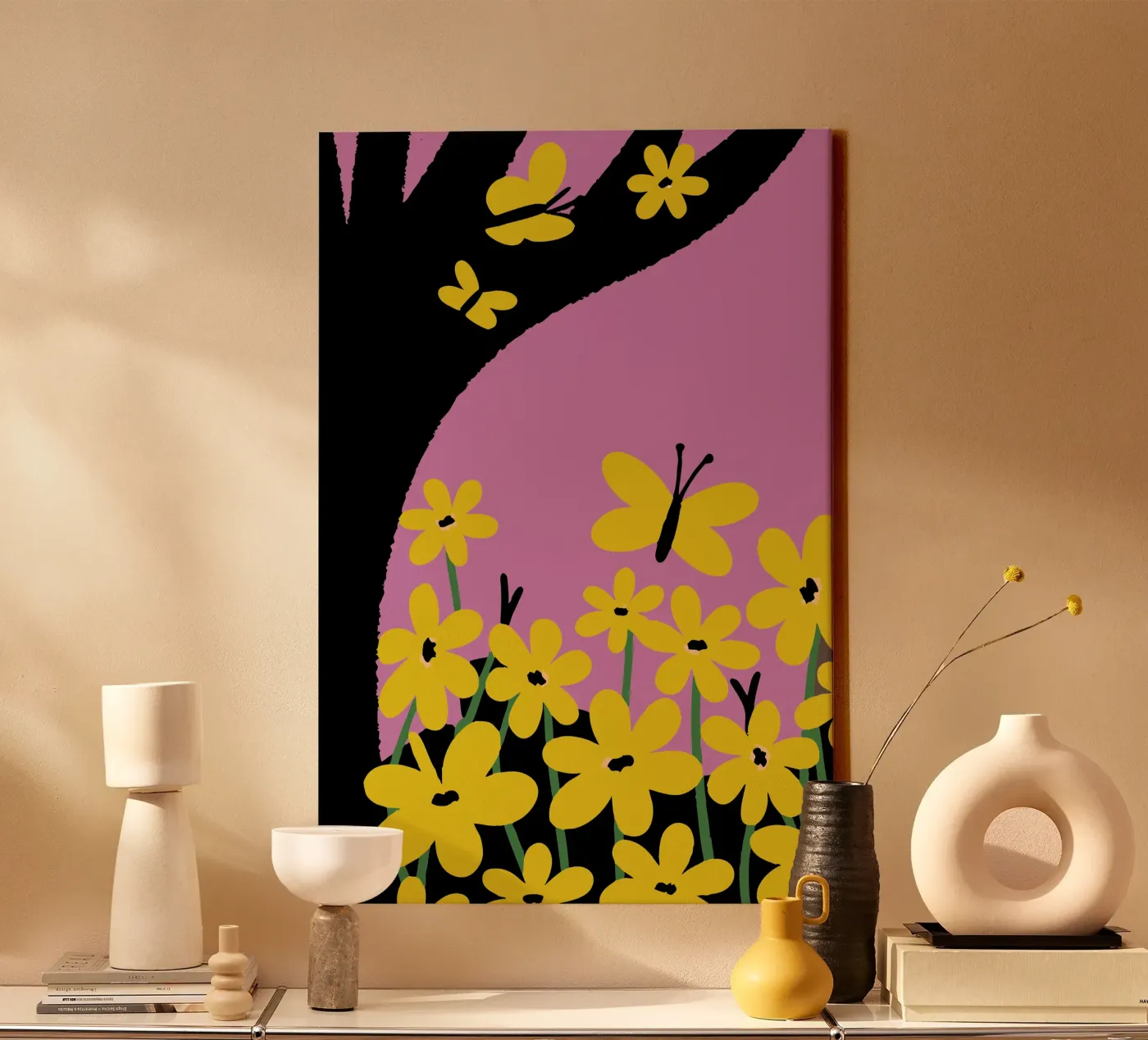 Butterfly and Flower Leinwand von TRENDY POSTER SHOP