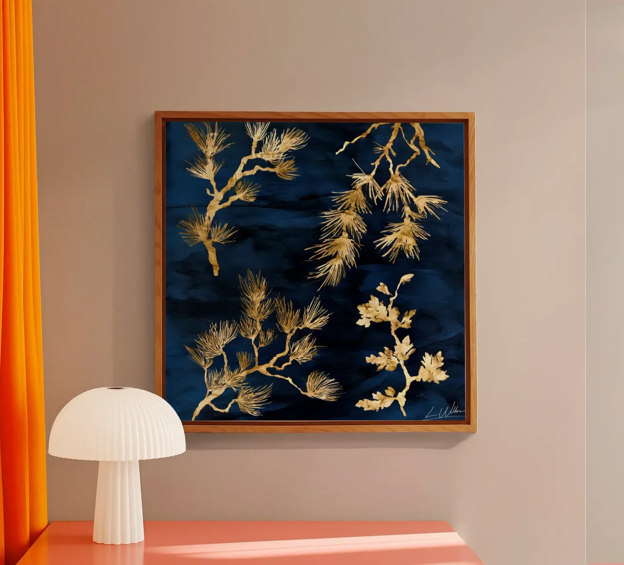 Gilded Botanica on Indigo acrylic glass by Luke Wilder Studio