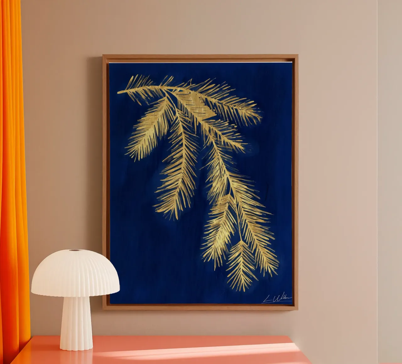 Gouden spar op diepblauw canvas met Baklijst van Luke Wilder Studio