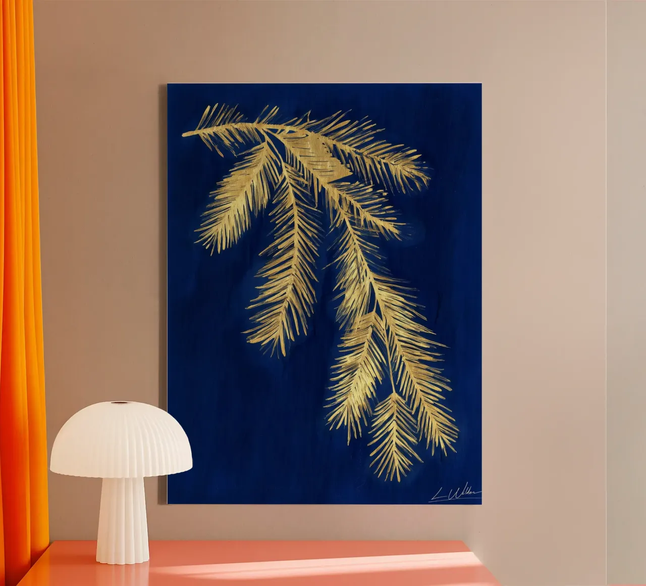 Gouden spar op diepblauw canvas met Baklijst van Luke Wilder Studio