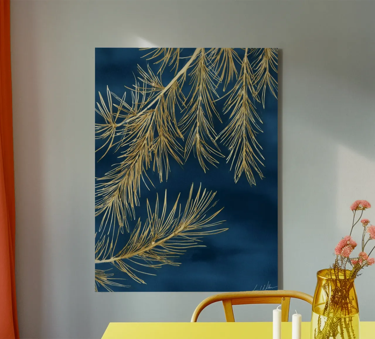 Goldene Nadeln in der Abenddämmerung Leinwand mit Schattenfugenrahmen von Luke Wilder Studio