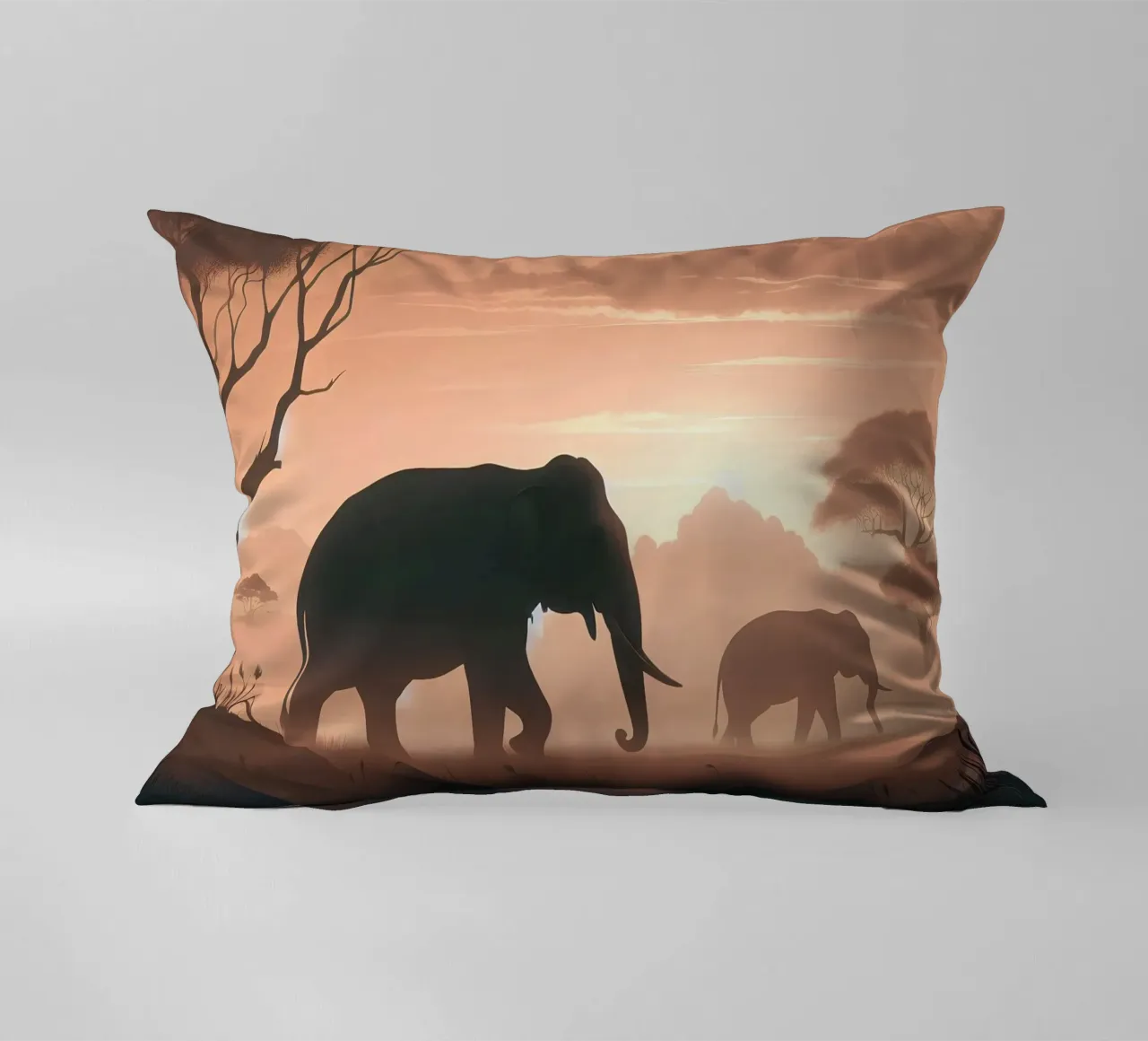 Elephant in the morning light decorative cushion by Digital Naive