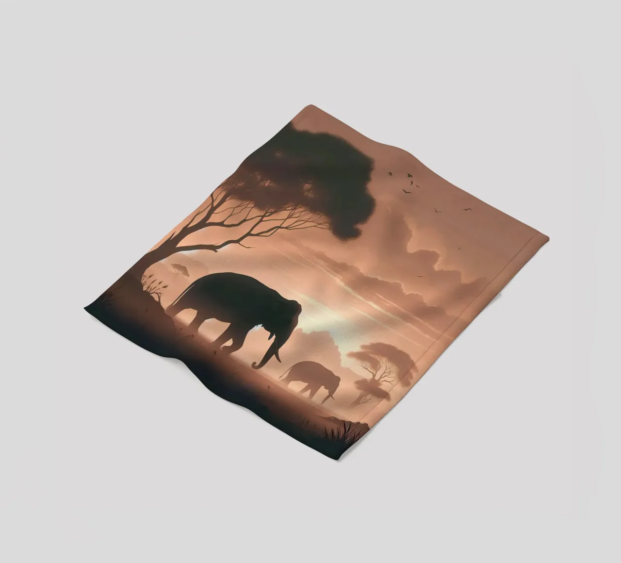 Elephant in the morning light fleece blanket by Digital Naive