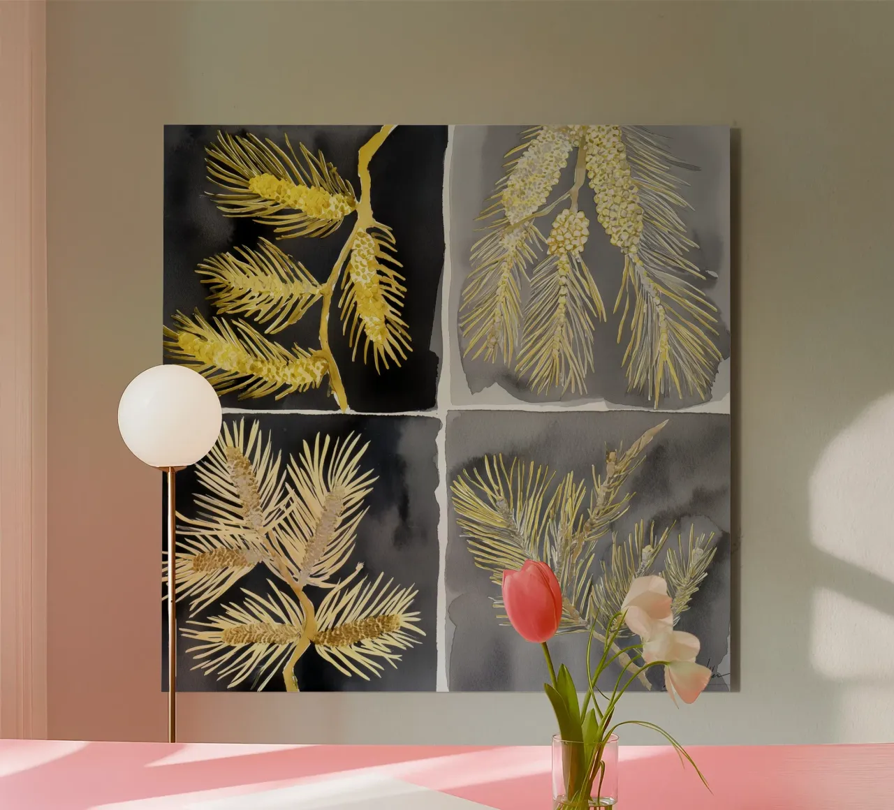 Studi sul pino in oro alluminio dibond da Luke Wilder Studio