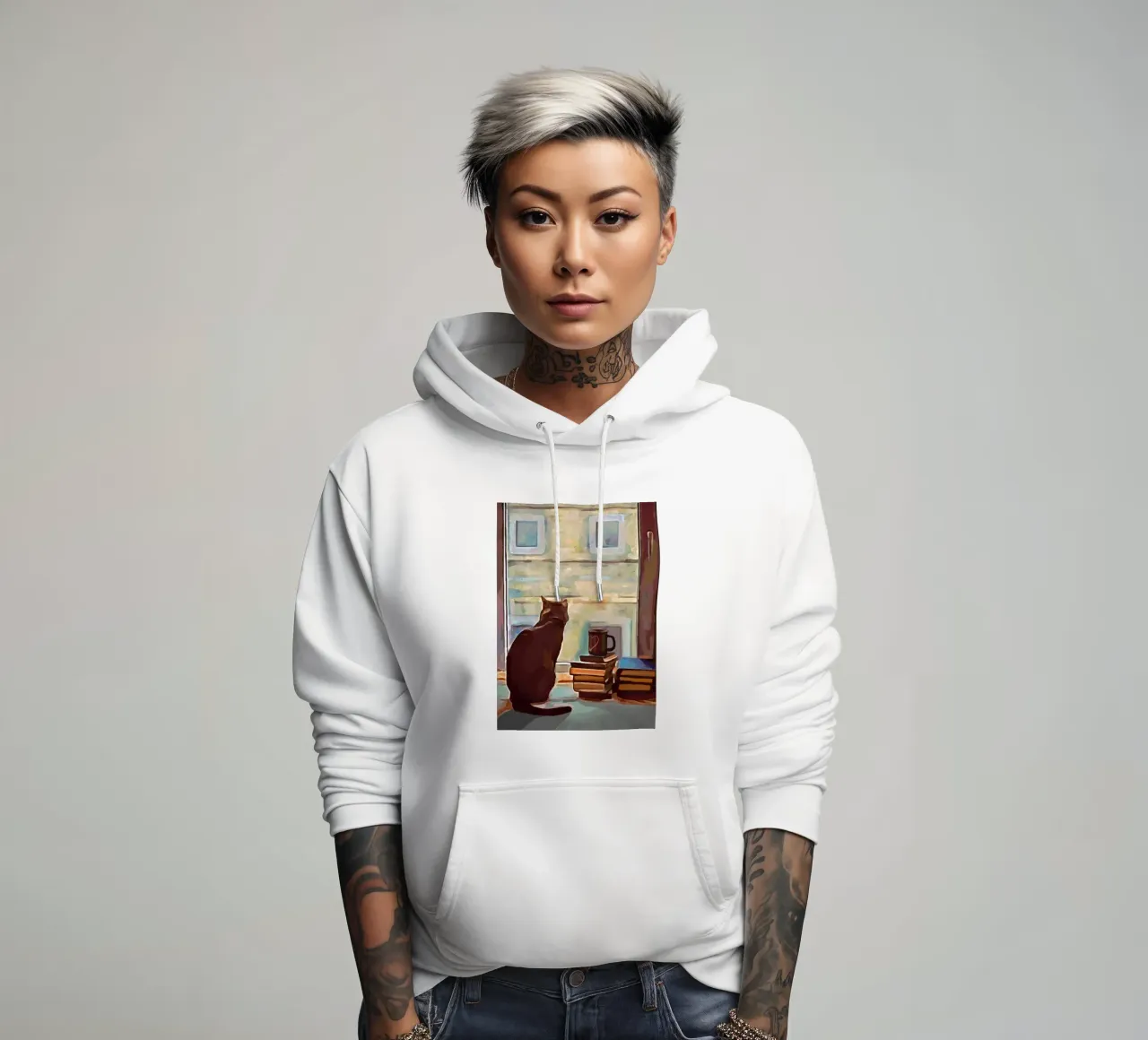 Cat In The Window felpa con cappuccio da Nadjaa