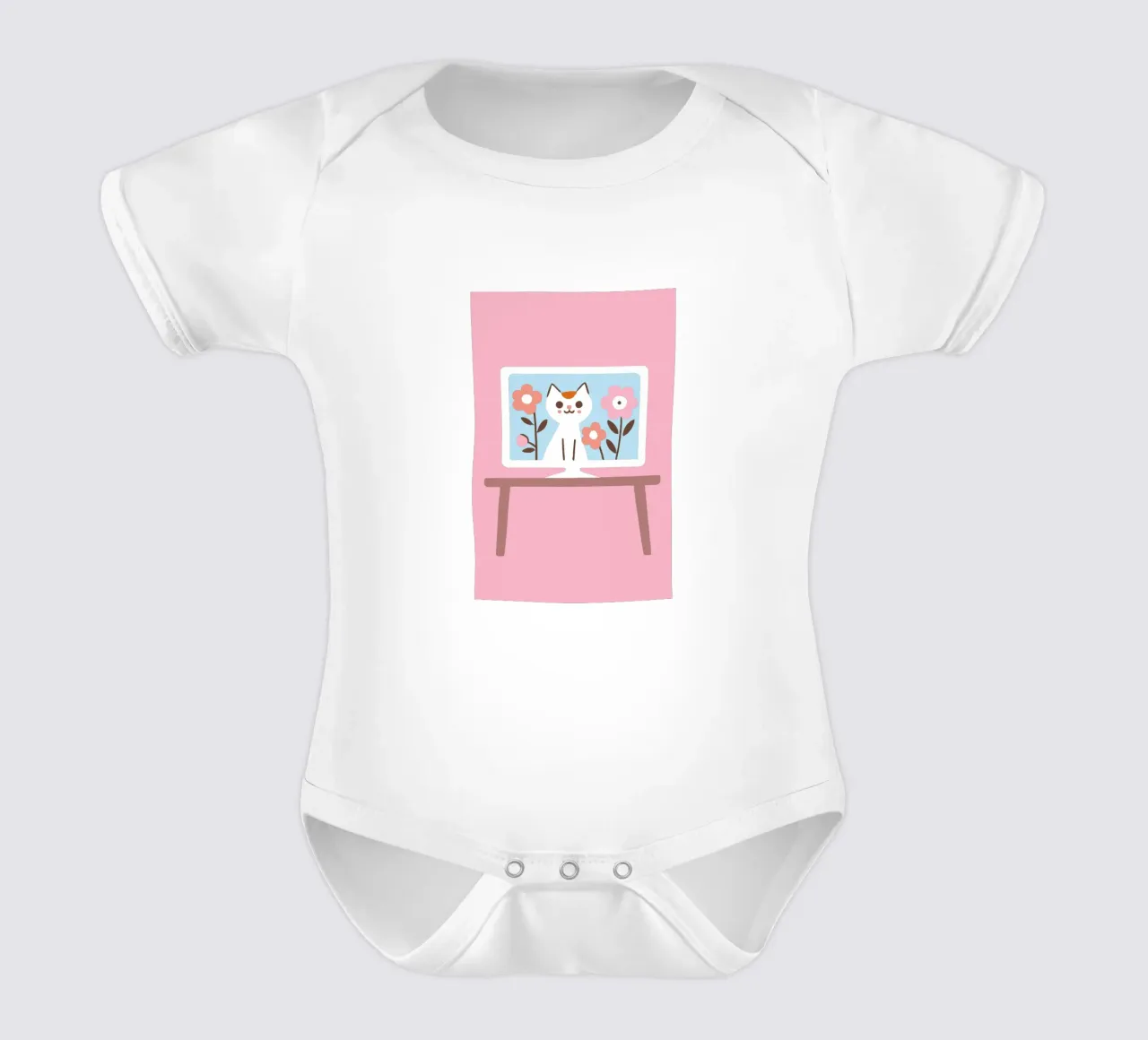 Gatto sullo schermo della televisione body neonato maniche corte da TRENDY POSTER SHOP