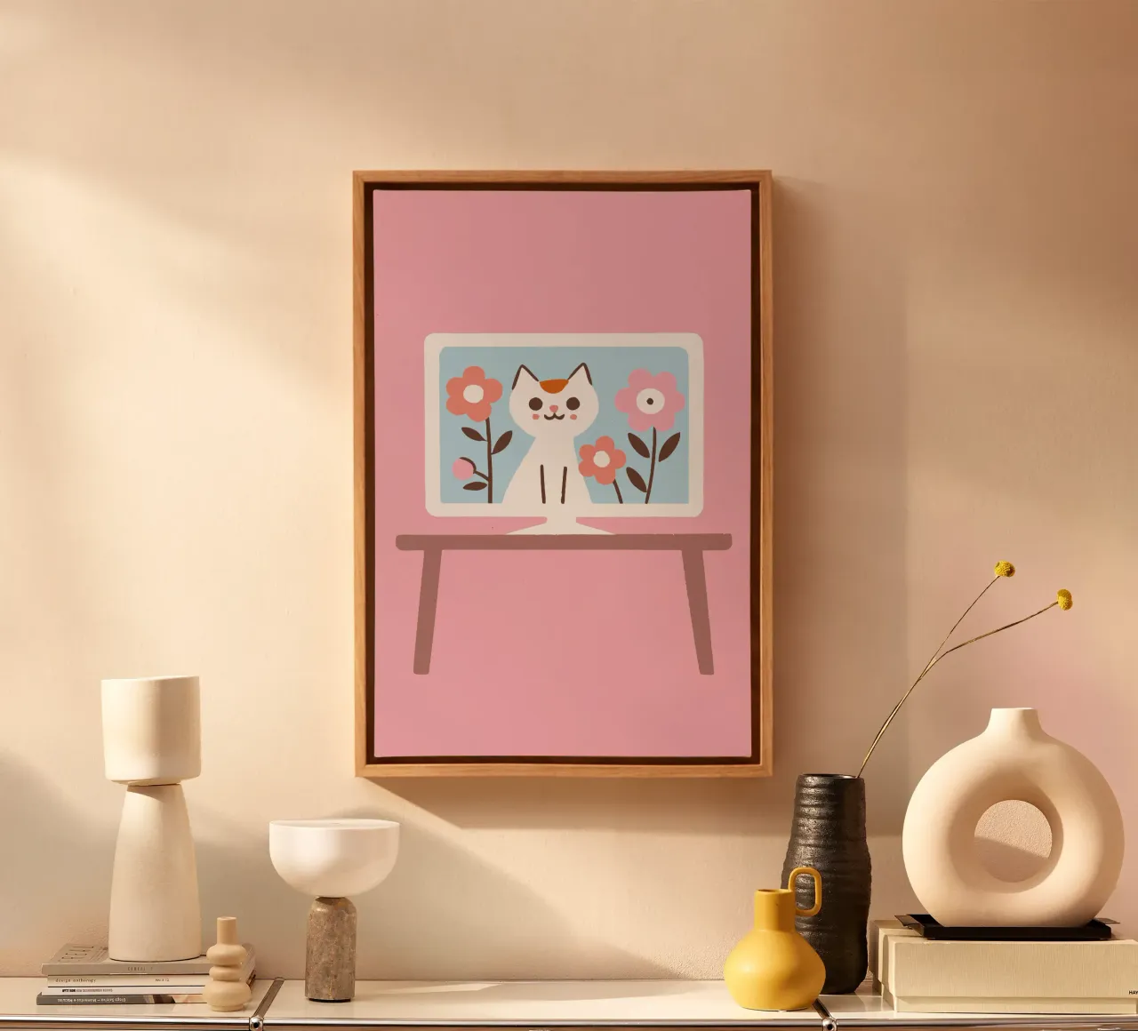 Gatto sullo schermo della televisione tela con Cornice a cassetta da TRENDY POSTER SHOP