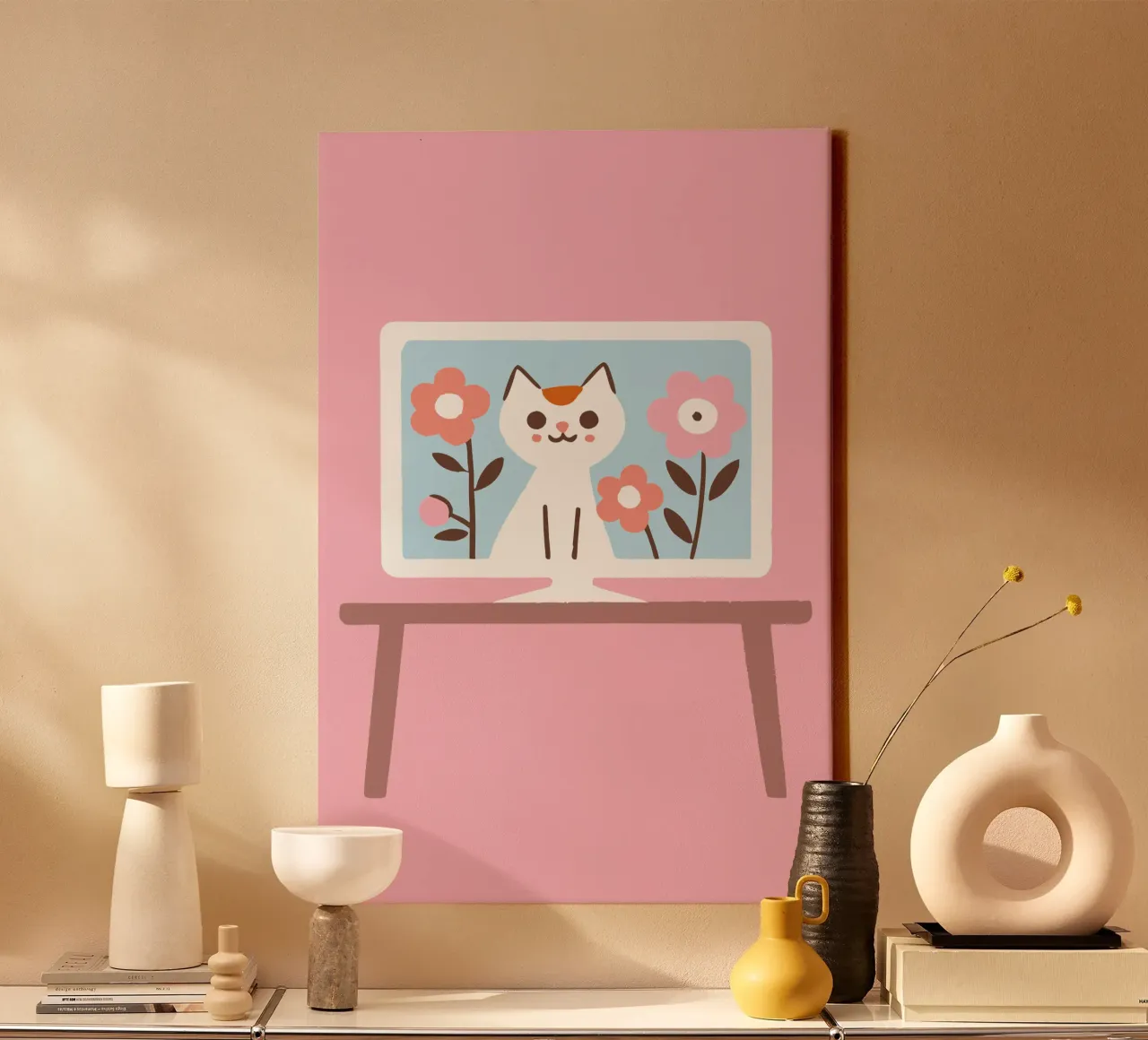 Gatto sullo schermo della televisione tela con Cornice a cassetta da TRENDY POSTER SHOP